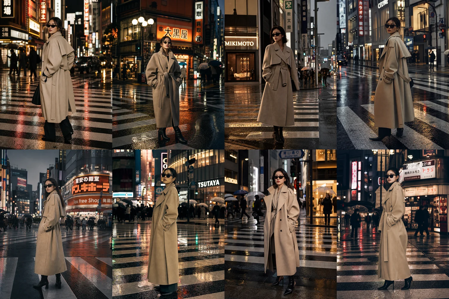 Grid comparison of specific fashion prompts with and without a Vogue persona