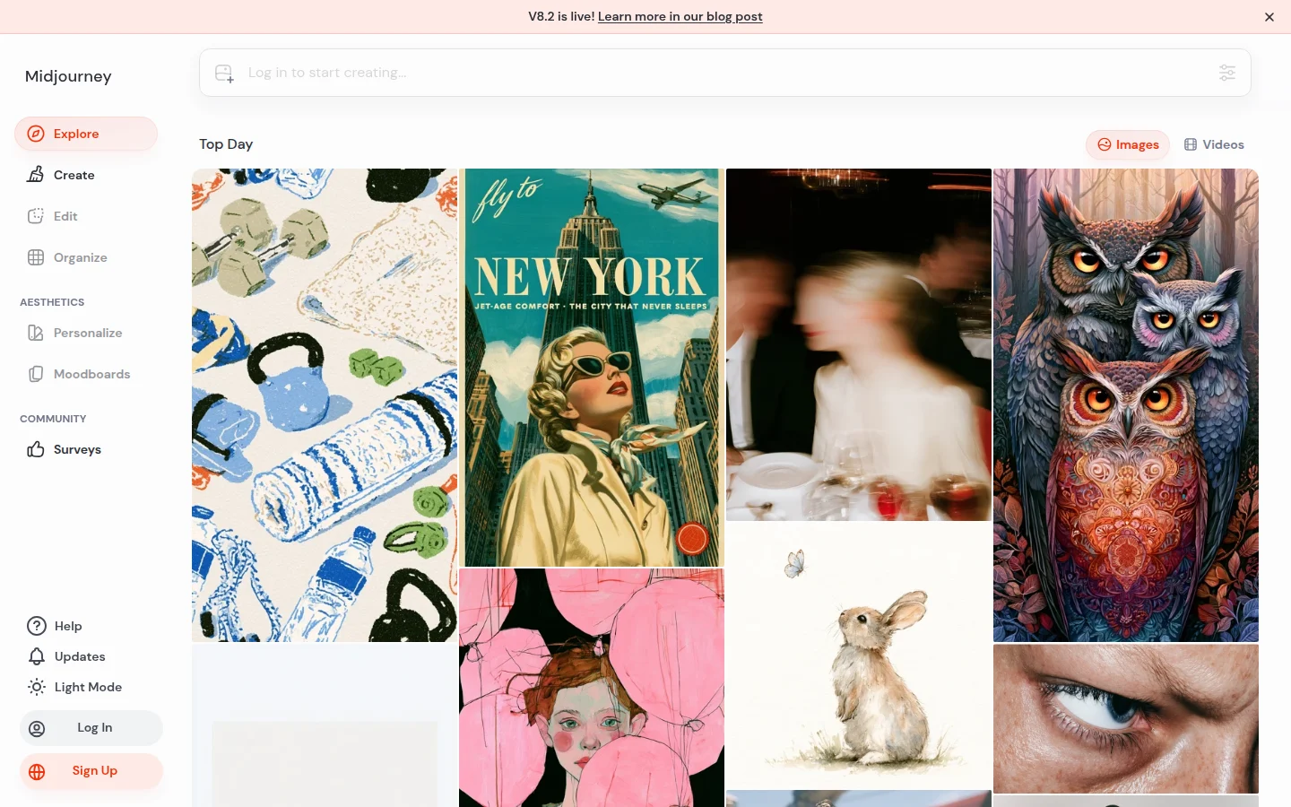 Midjourney Explore feed showing images from other users