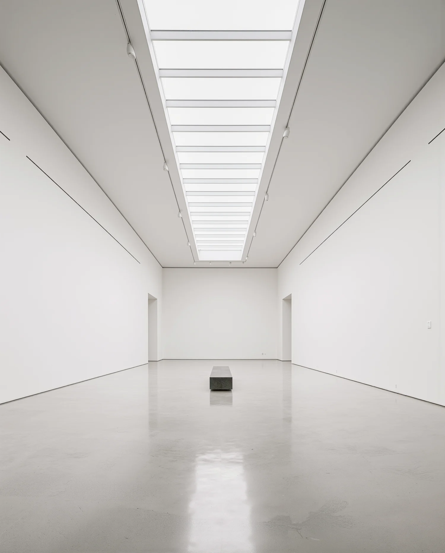 minimalist art gallery interior with skylight