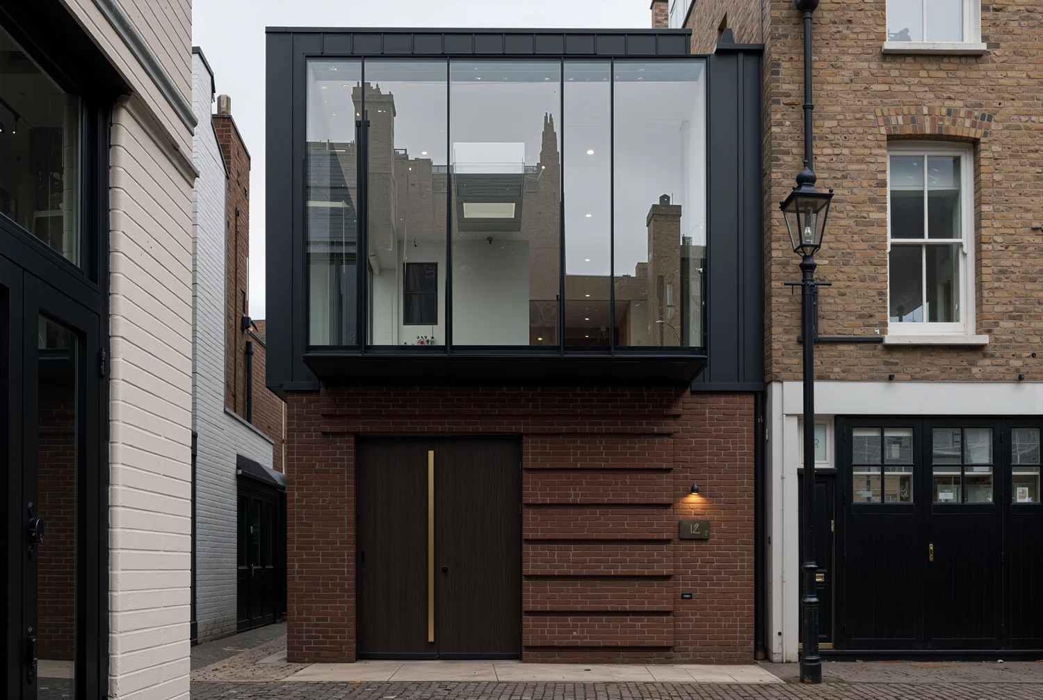 modern brick building with glass extension