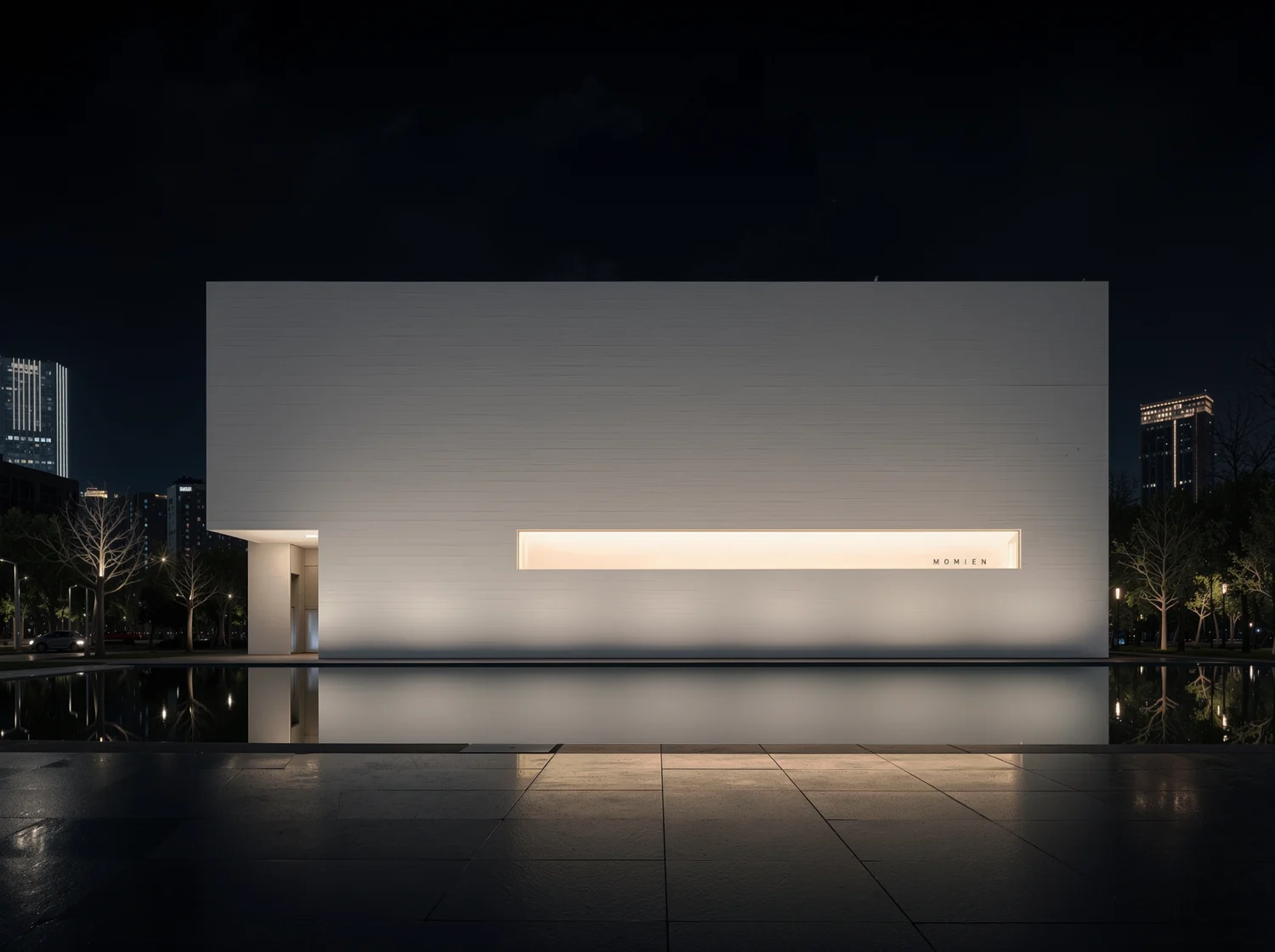 minimalist modern building at night