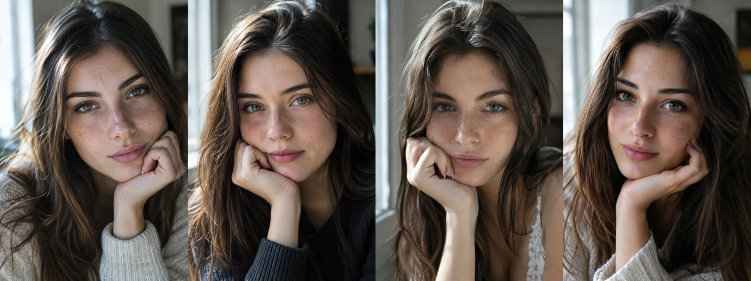 Closeup portrait of a woman generated with ChatGPT Images 2.5 showing sharp microtextures