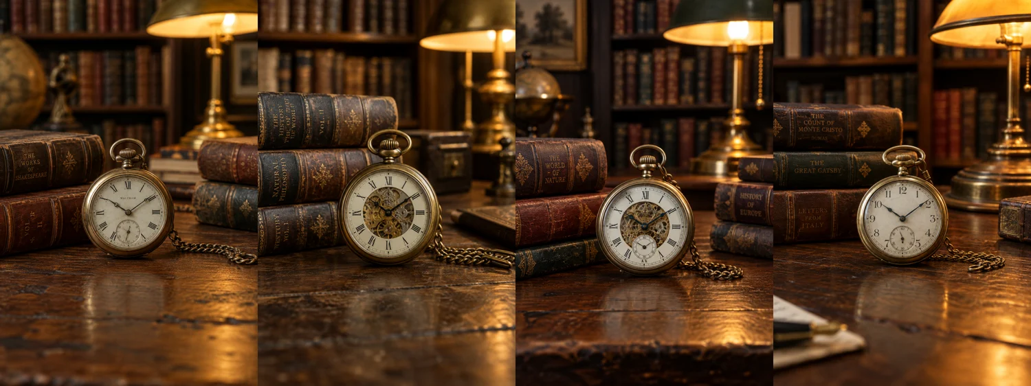 Vintage brass pocket watch photograph generated with Canon 100mm macro f2.8 settings
