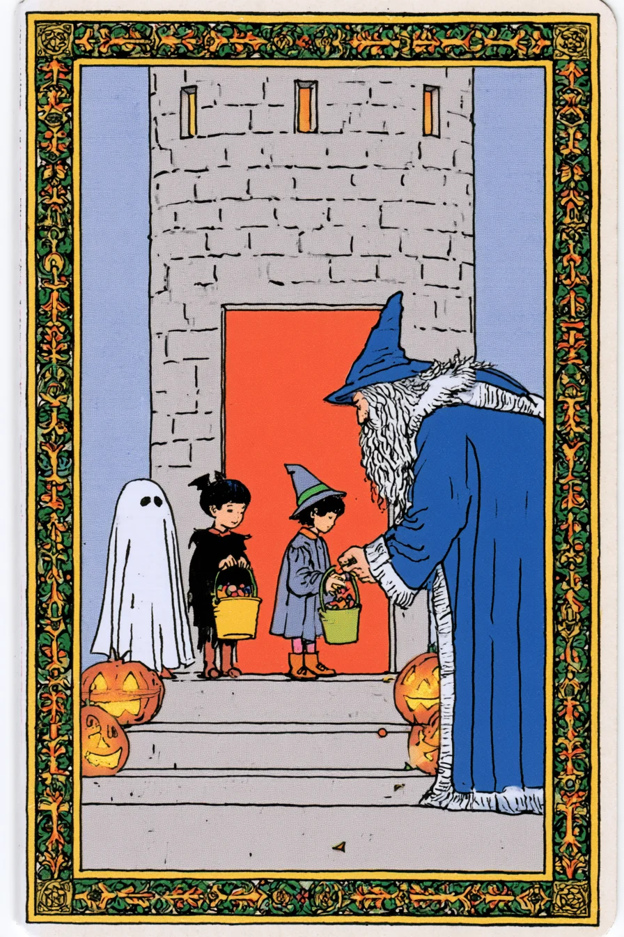 Children Trick or Treating at a Wizard Tower