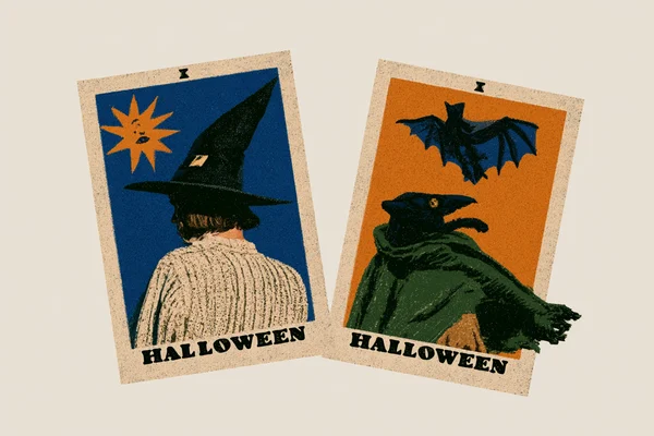 Halloween tarot cards with a witch and raven