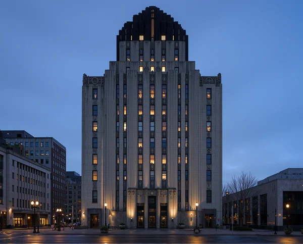 Art Deco Skyscraper at Twilight