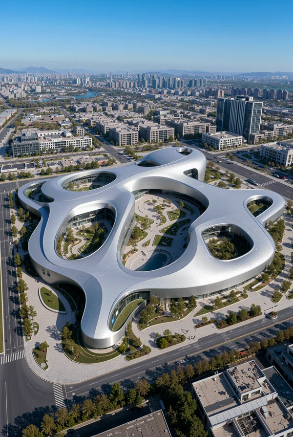 Aerial View of Modern Futuristic Architecture