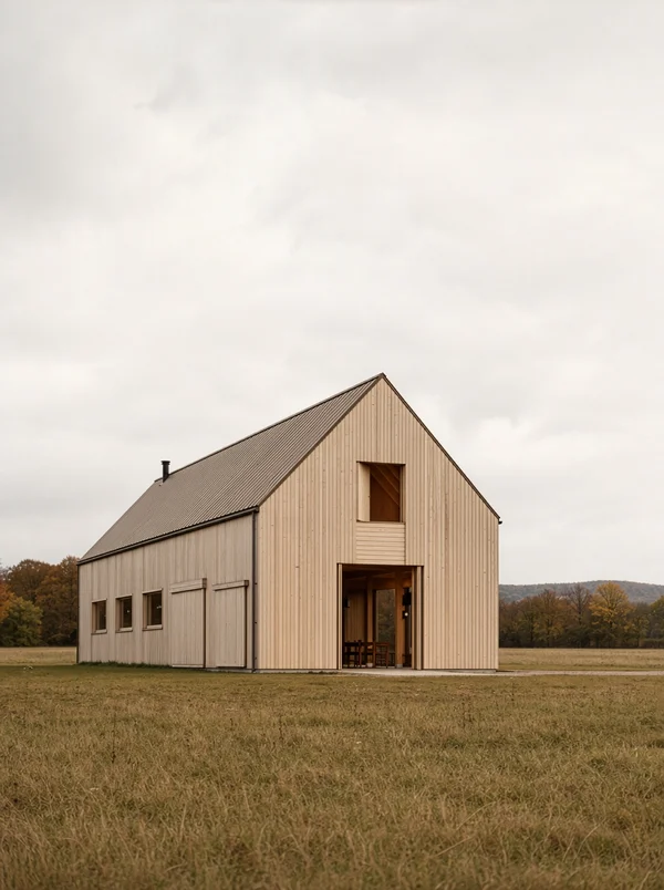 Modern Wooden Barn in a Rural Landscape
