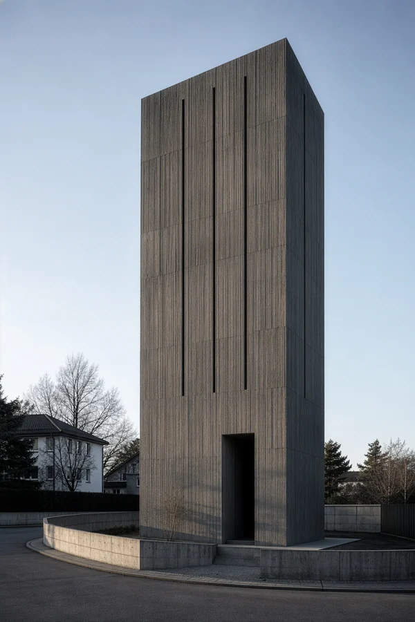 Modern Concrete Tower in a Quiet Neighborhood