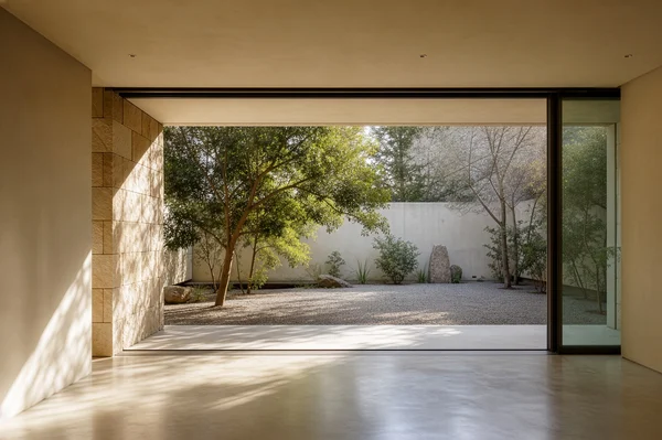 Minimalist Interior Opening to a Zen Garden