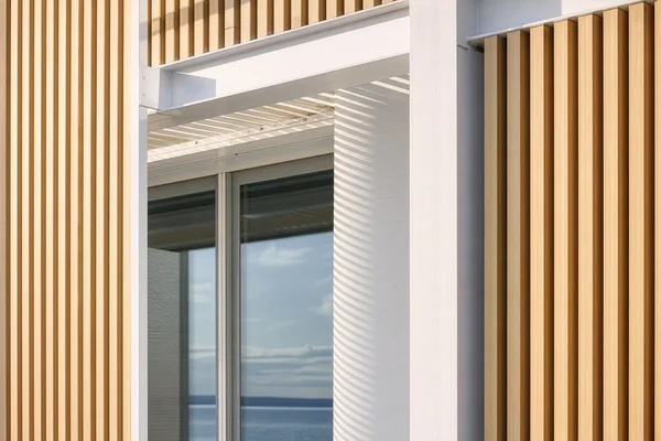 Modern Architectural Facade with Wooden Slats