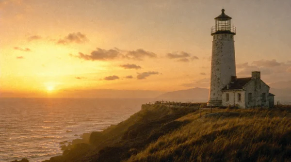 Lighthouse at Sunset on a Coastal Cliff