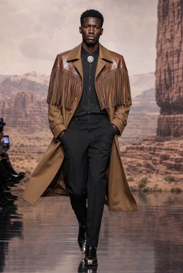 Fashion Model in Western Inspired Trench Coat