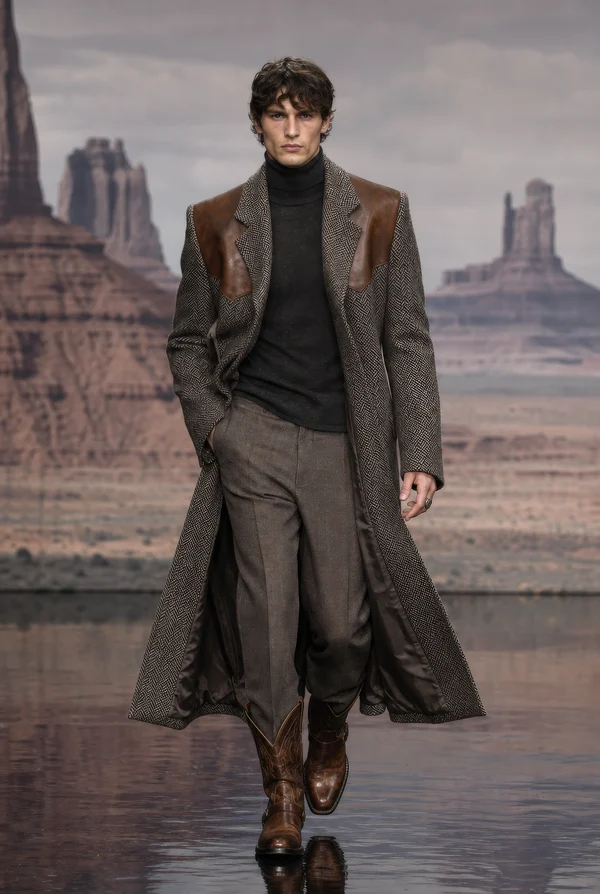 Model in Western Inspired Runway Fashion