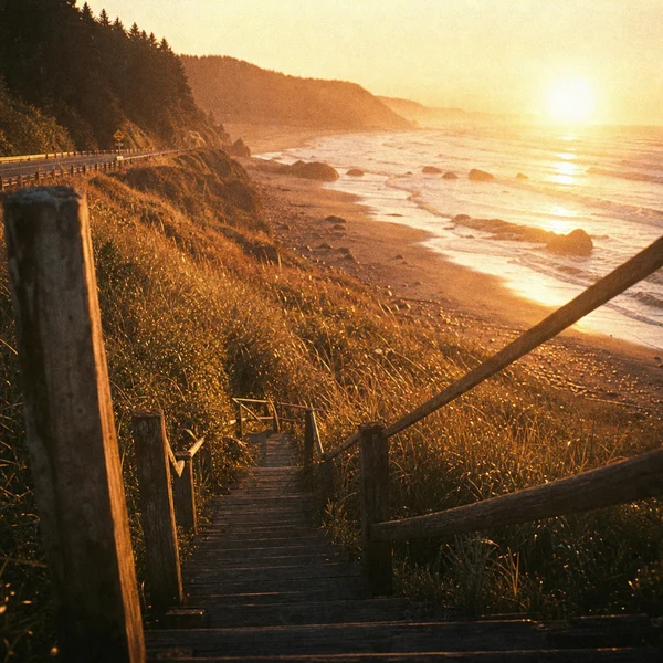 Sunset View from Wooden Stairs to the Beach