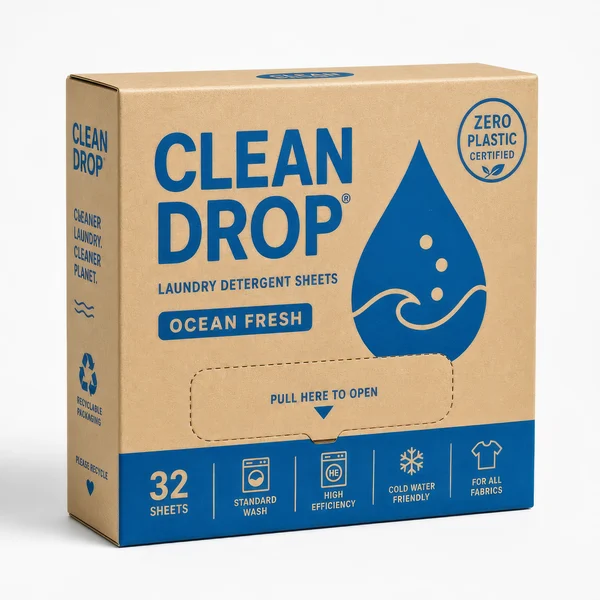 Clean Drop Laundry Detergent Sheets Packaging