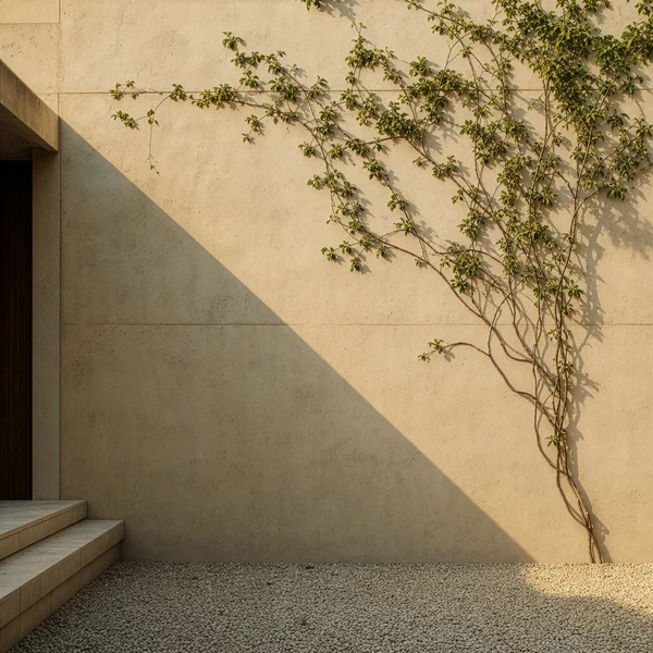 Minimalist Concrete Wall with Climbing Vine