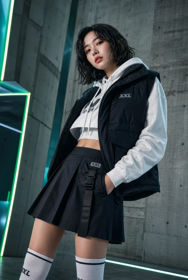 Stylish Young Woman in Urban Streetwear