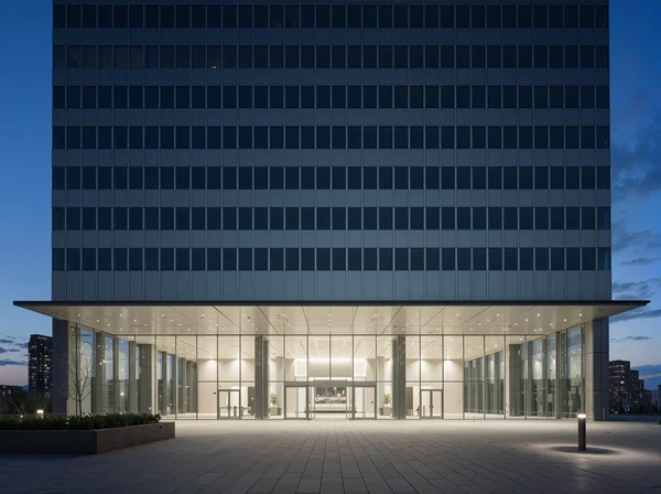 Modern Office Building Entrance at Twilight