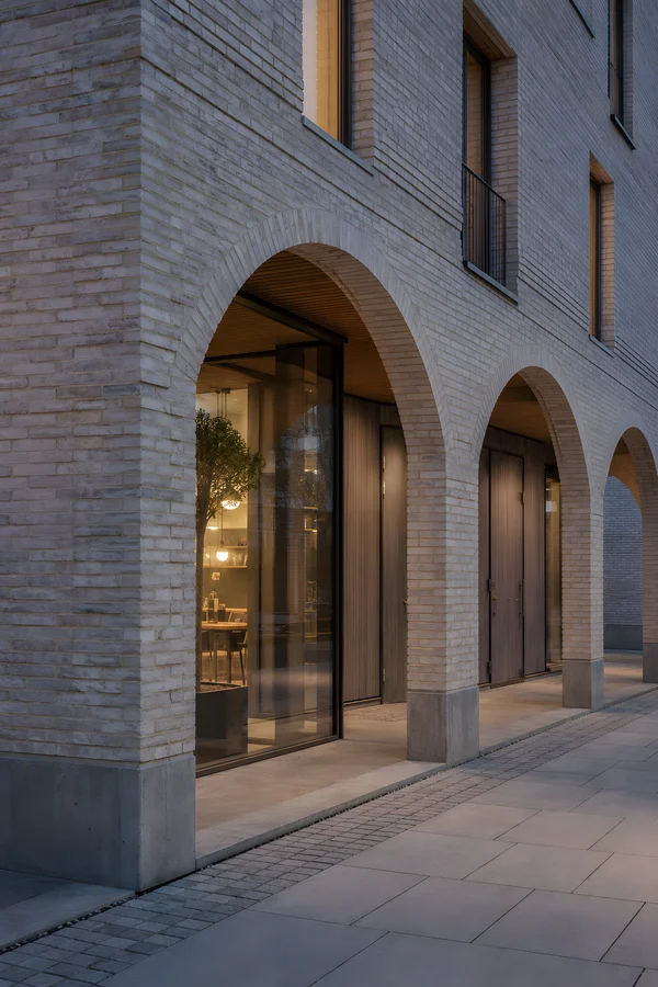 Modern Brick Building with Arched Walkway