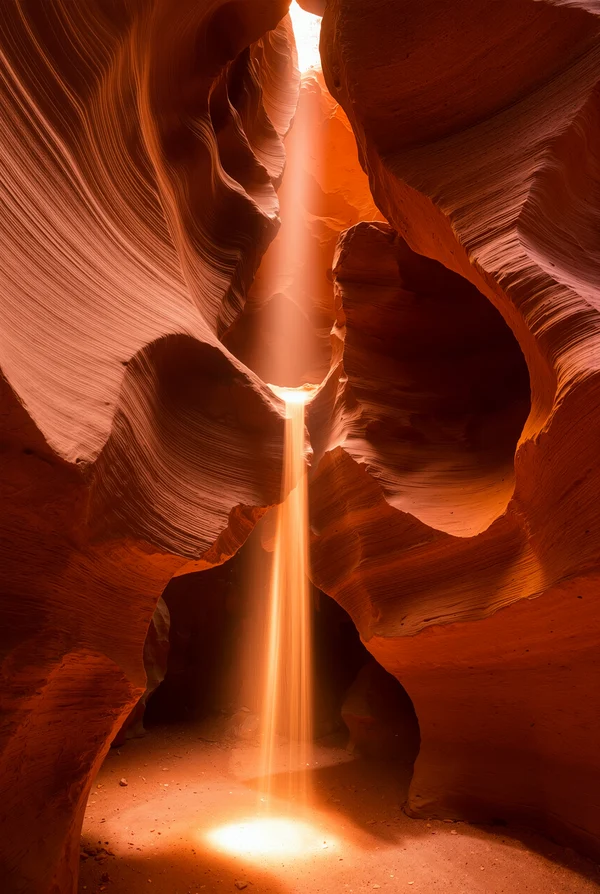 Sunlight Streaming Into a Narrow Sandstone Canyon