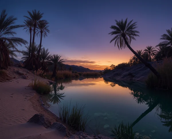 Serene Desert Oasis at Sunset