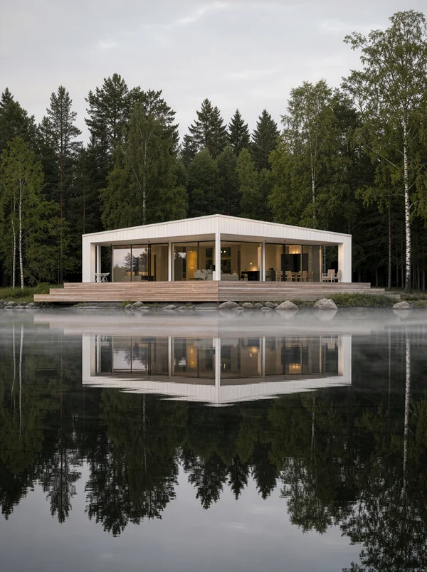 Modern Waterfront Villa in a Forest Setting