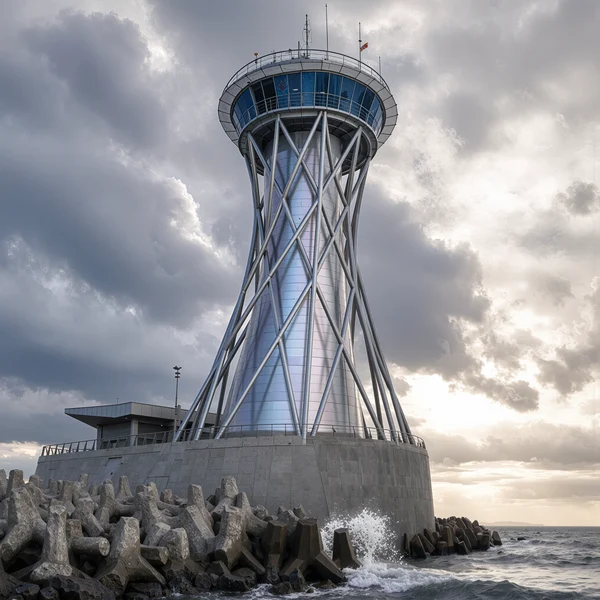 Modern Lighthouse on a Rocky Coastline