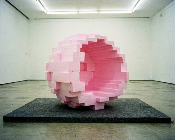 Pink Foam Block Sculpture in Gallery