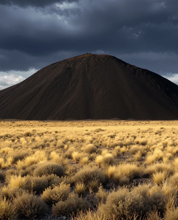 Volcanic Hill in a Golden Grassland