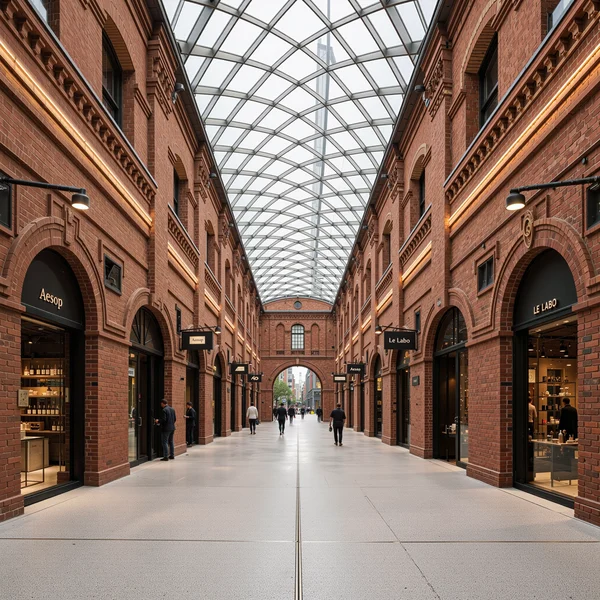 Modern Brick Shopping Arcade with Glass Ceiling