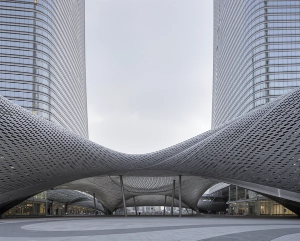 Modern Architectural Plaza with Metal Canopy