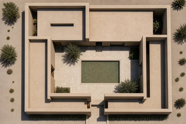 Aerial View of a Modern Desert Courtyard Home