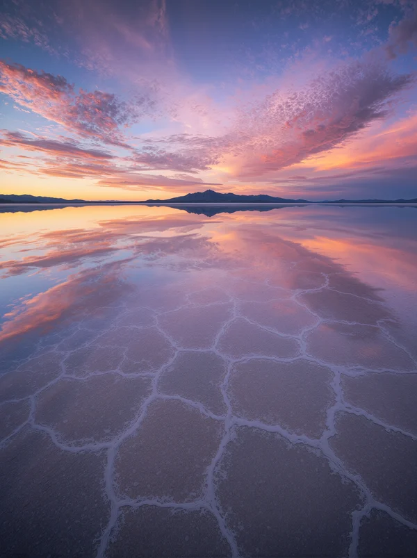Sunset Reflection on a Salt Flat