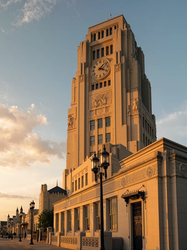 Historic Clock Tower Building at Sunset