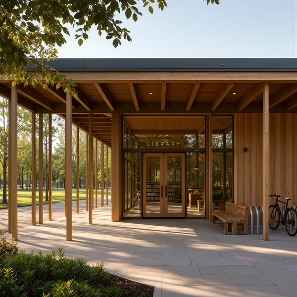 Modern Wooden Library Building Exterior