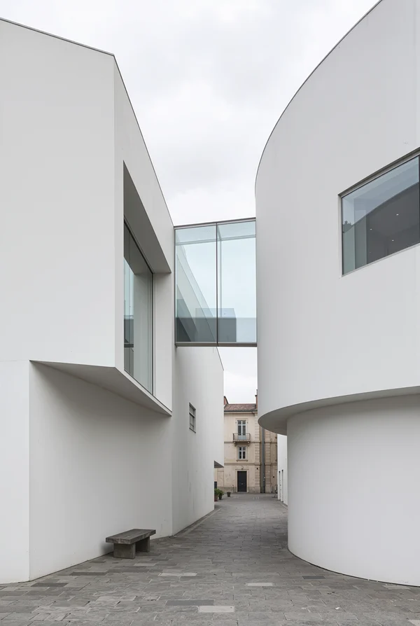 Modern Architecture Connecting Two White Buildings