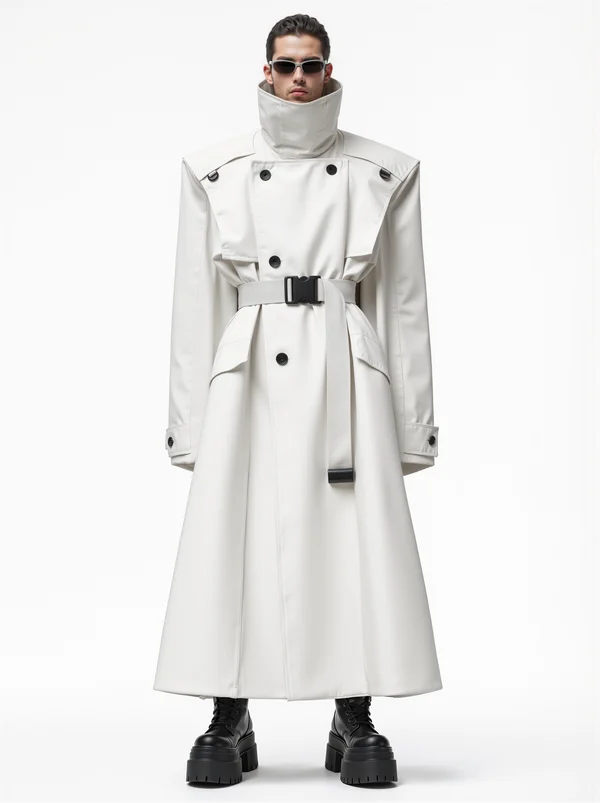Man in a Modern White Trench Coat