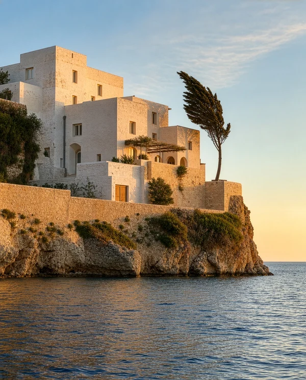 White Mediterranean Villa on a Coastal Cliff