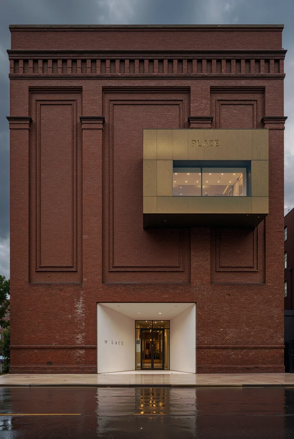 Modern Architectural Facade with Brick and Metal