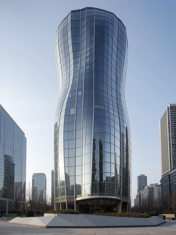 Modern Curved Glass Skyscraper in City Center