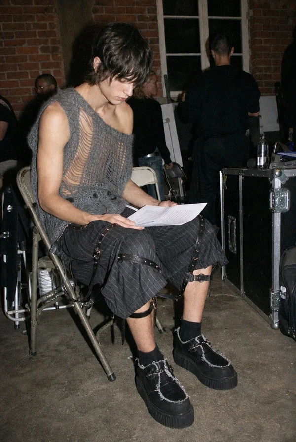 Model preparing backstage at a fashion show