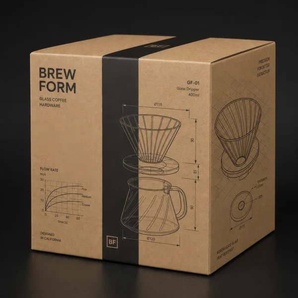 Brew Form Glass Coffee Dripper Packaging Design