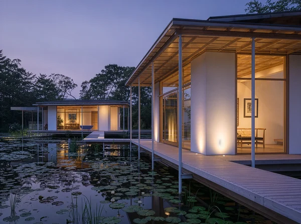 Modern Waterfront Pavilion at Twilight
