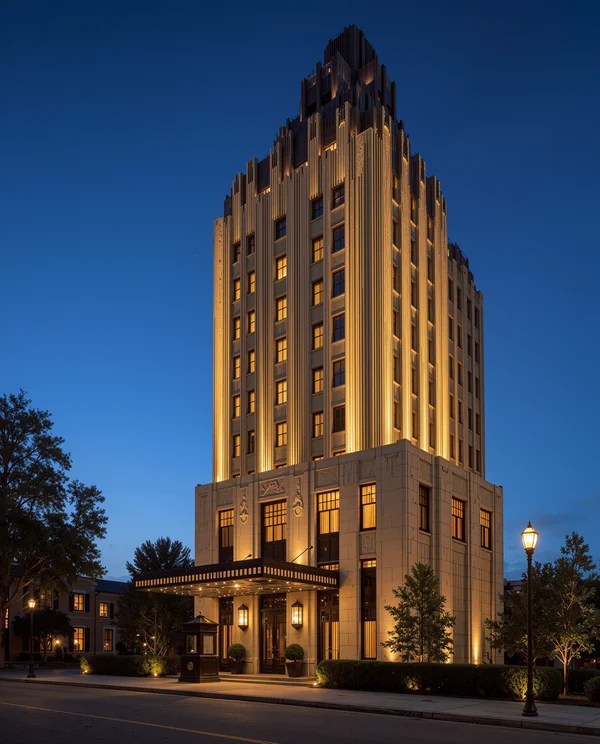 Art Deco Skyscraper at Twilight