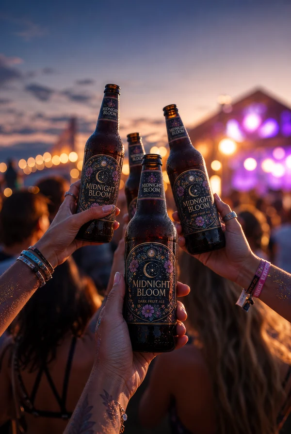 Friends Toasting with Midnight Bloom Ale