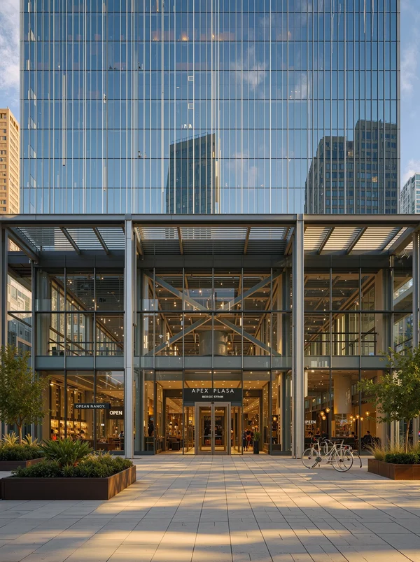 Modern Glass Skyscraper Entrance Plaza