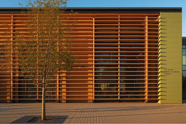 Modern Library Exterior with Wooden Louvers