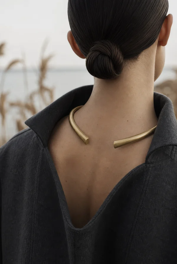 Minimalist Gold Choker Necklace on Woman