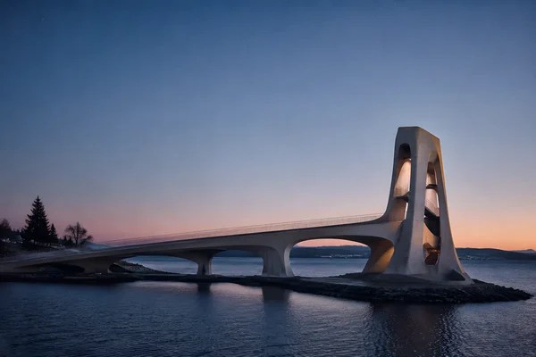 Modern Concrete Bridge at Sunset